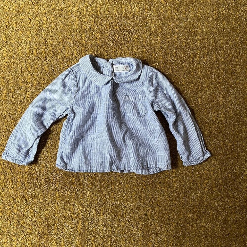 Zara Blouse Peter Pan Collar Cotton Button Back 9-12 Months